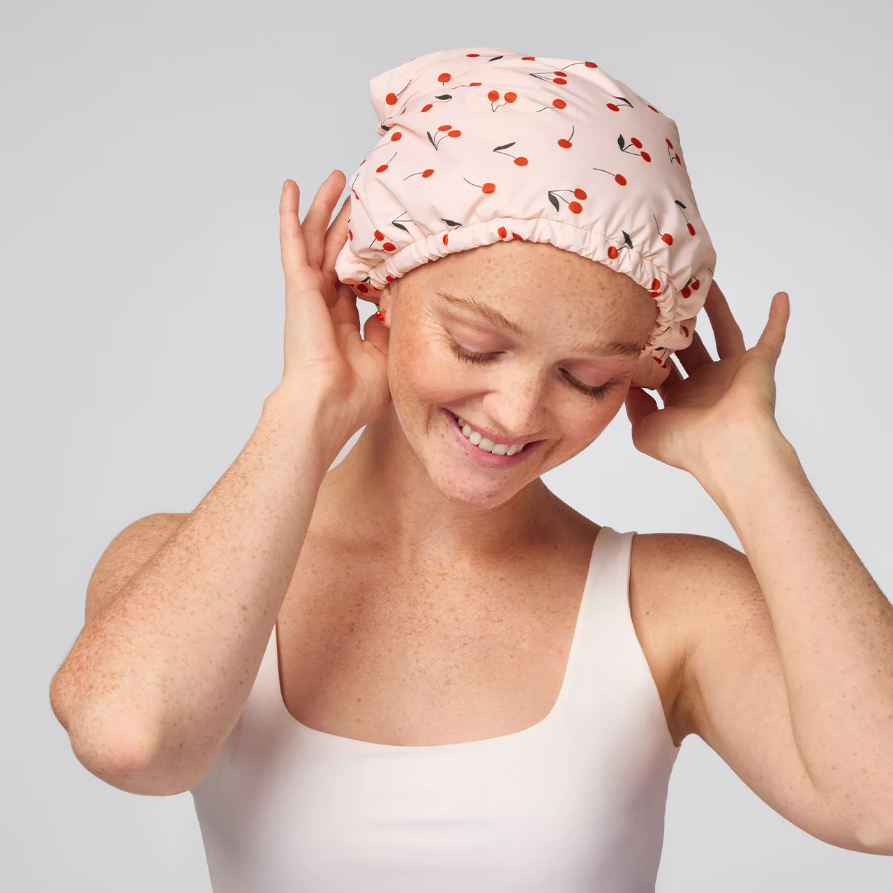 Cherry Print Satin Shower Cap - Image 2