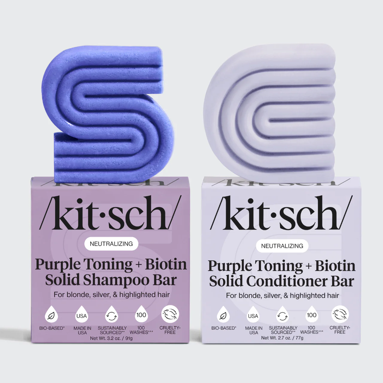 Purple Toning Shampoo & Conditioner Bar Combo for Color-Treated & Grey Hair