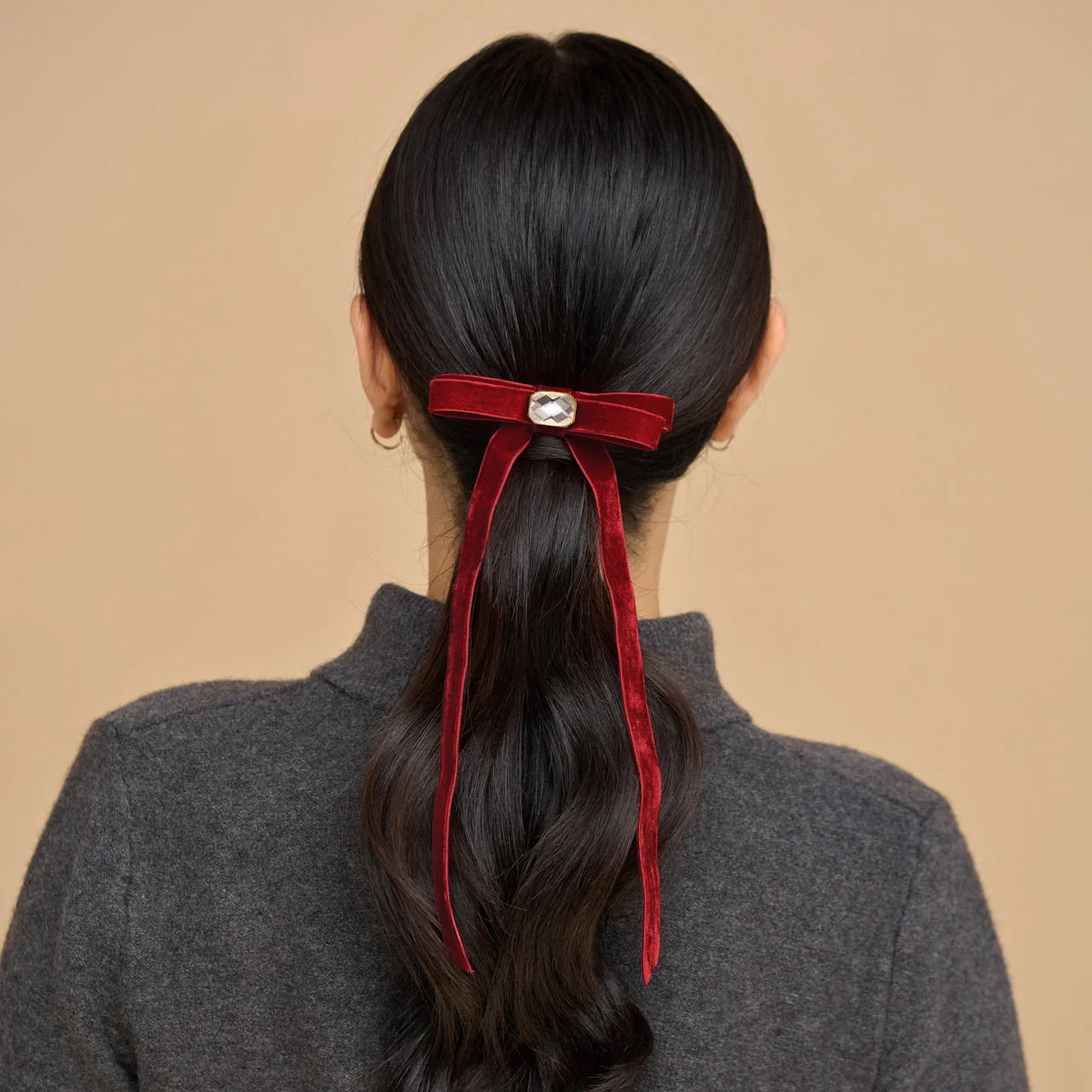 Velvet & Gemstone Bow Hair Clip - Image 2