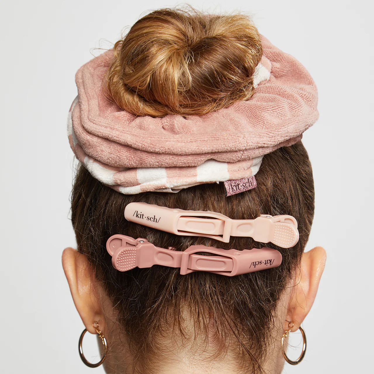 Terracotta Checker Microfiber Towel Scrunchies 2pc Set - Image 2