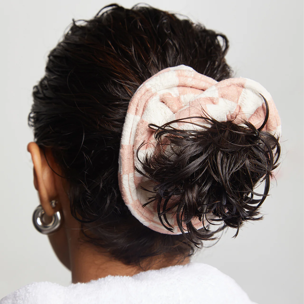 Terracotta Checker Microfiber Towel Scrunchies 2pc Set - Image 3