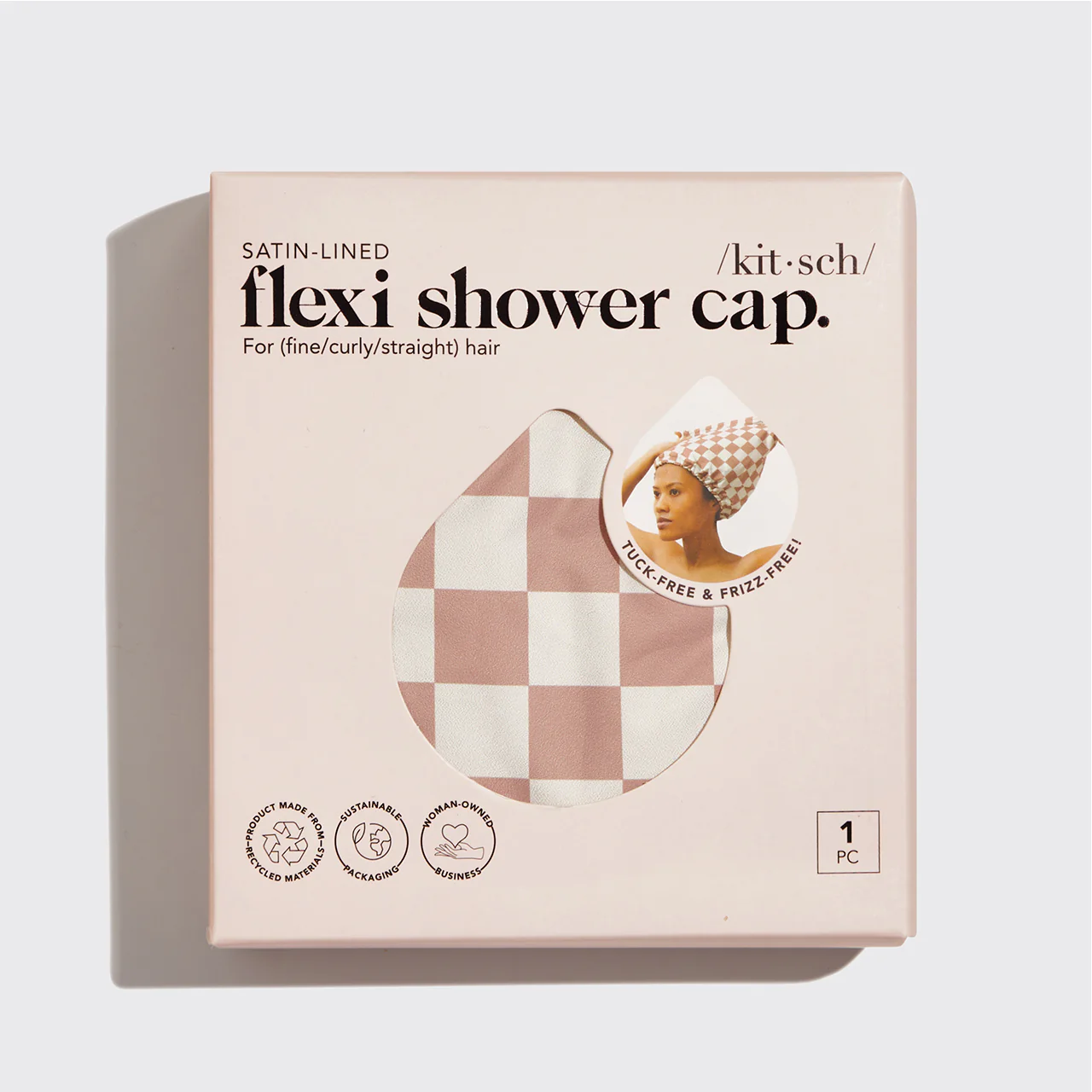 Satin Lined Flexi Shower Cap + Blush Oversized Satin Bonnet Bundle - Image 3