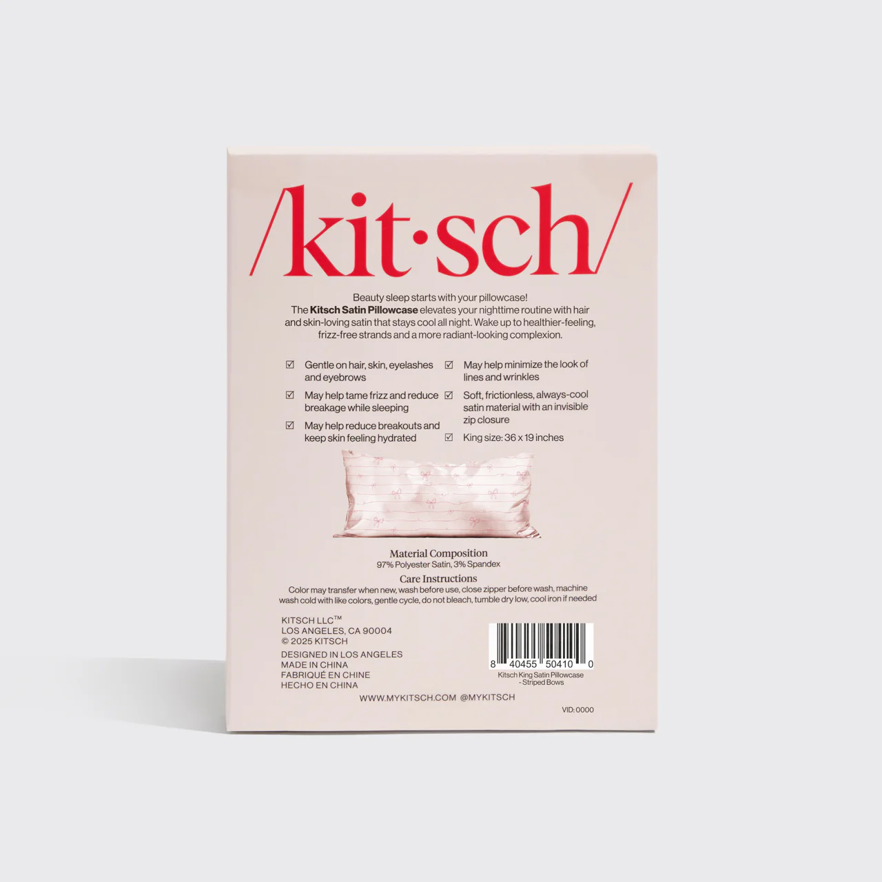 Satin Pillowcase in Striped Bows - King - Image 5