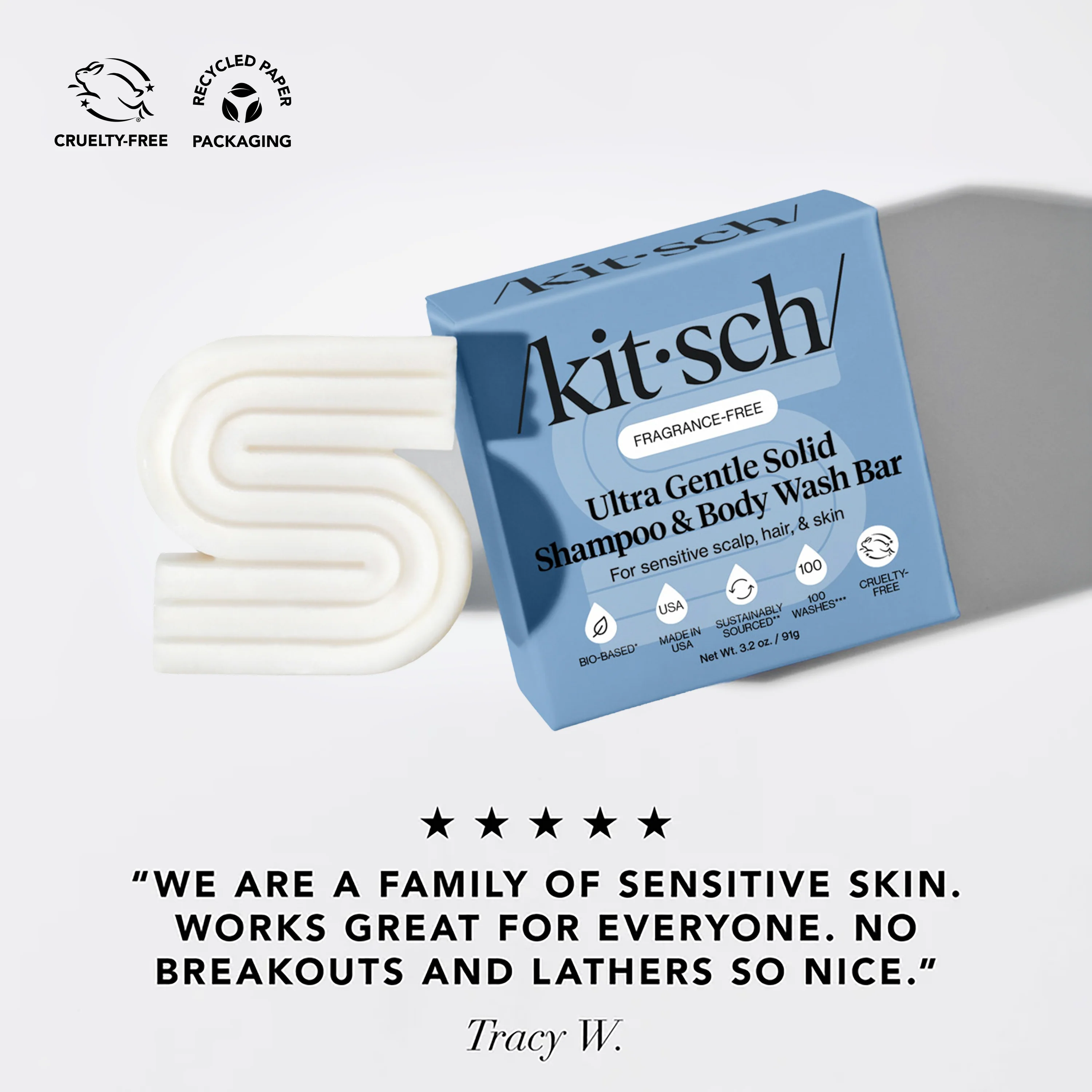 Ultra Sensitive Shampoo & Body Wash Bar Fragrance Free - Image 2